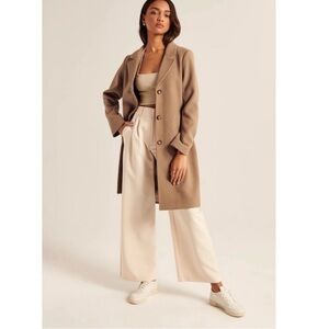 Abercrombie & Fitch The A&F Dad Coat Single Breasted Long Jacket Tan Sz MP